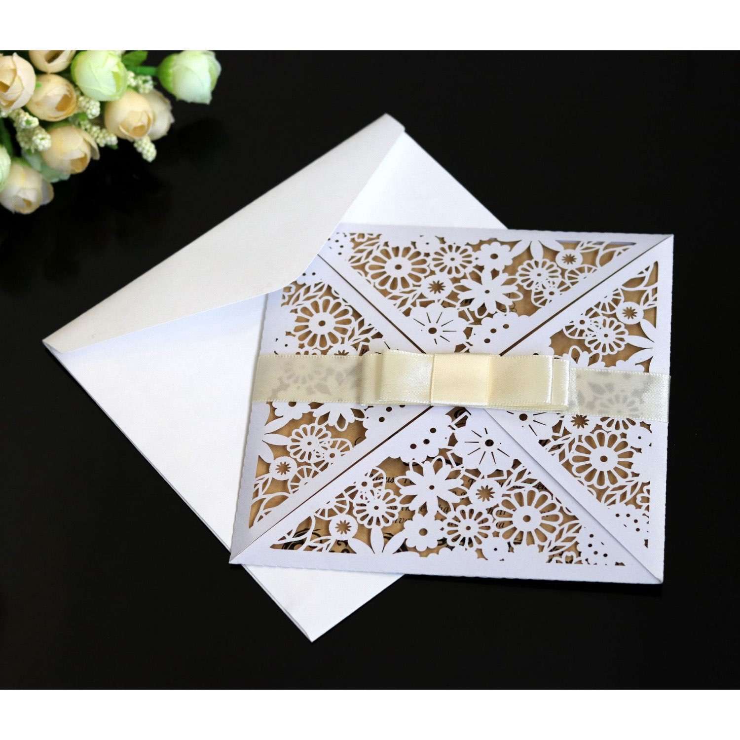 White Invitation Card With Envelope Marriage Invitation Card Customization